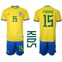 Camiseta Brasil Fabinho #15 Primera Equipación Replica Mundial 2022 para niños mangas cortas (+ Pantalones cortos)